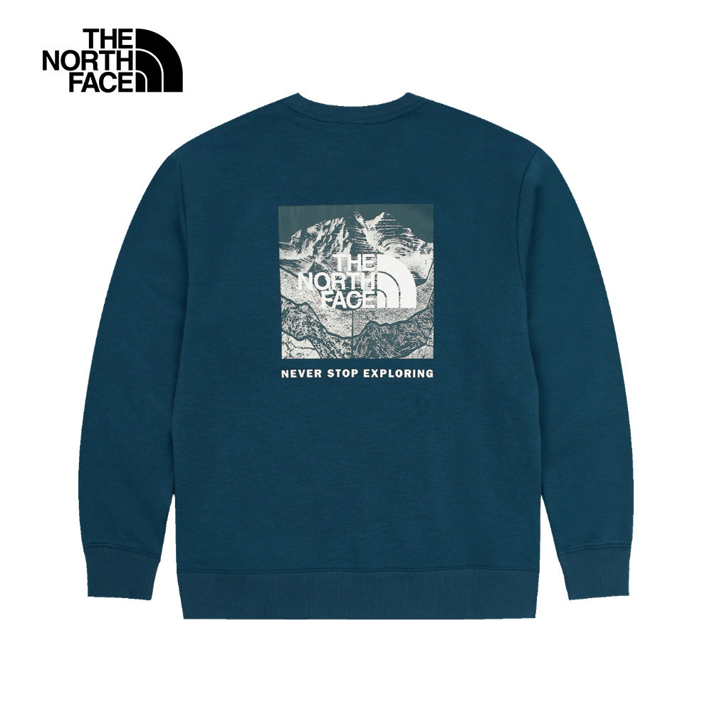 The North Face北面男款藍色背部山峰印花設計長袖大學T｜8AT91NO