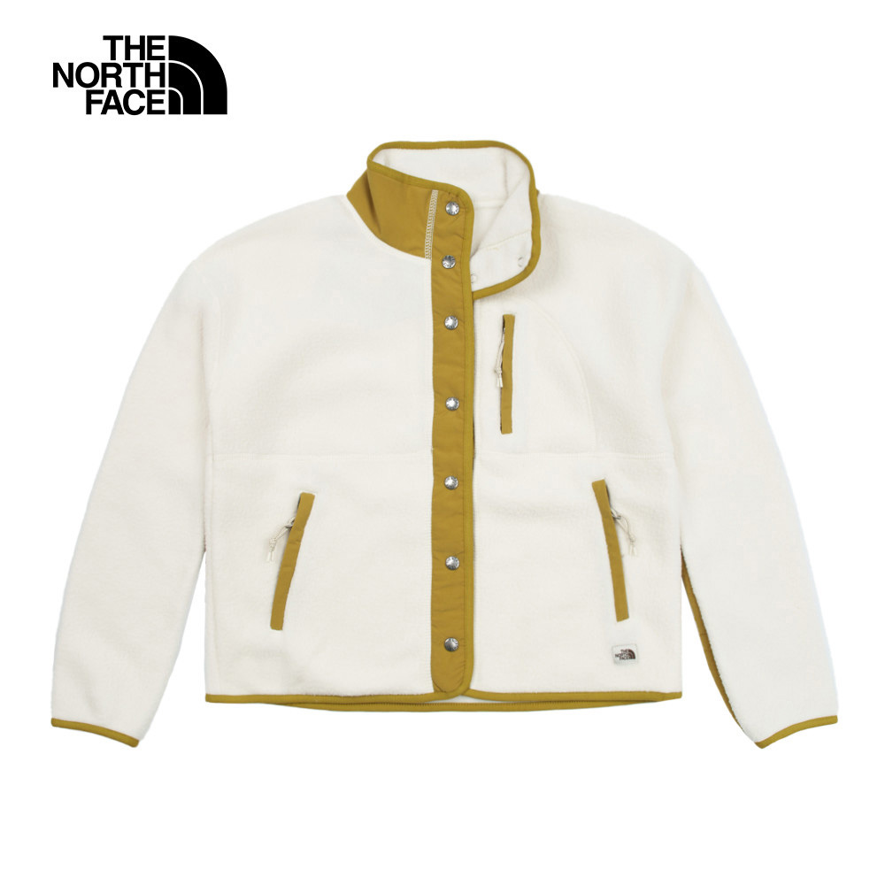 【限時搶購】女款白綠拼接保暖立領抓絨外套｜5AYL0I5