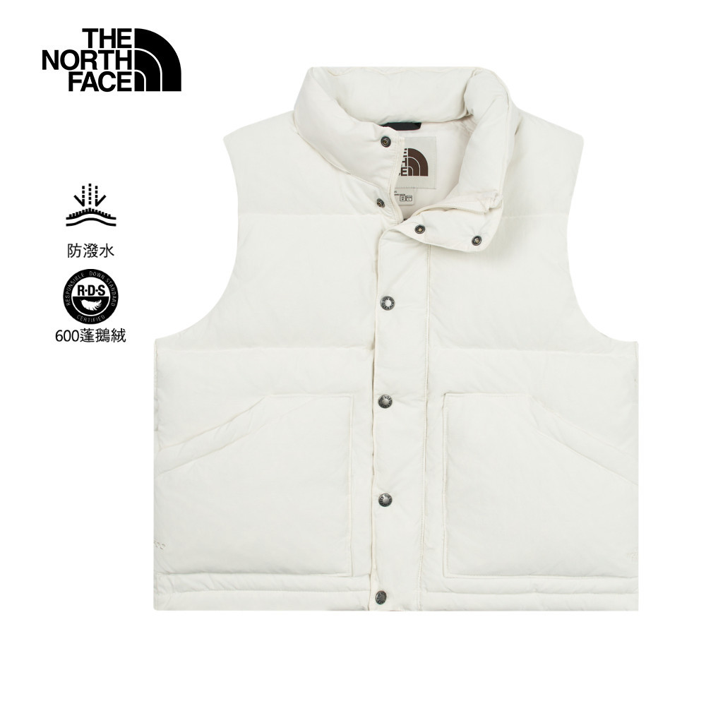 The North Face北面女款米白色防潑水舒適保暖可收納連帽羽絨背心｜83UZQLI