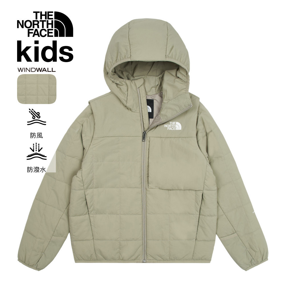 The North Face北面兒童灰色防風防潑水可拆卸袖子連帽鋪棉外套｜89XK1I4－