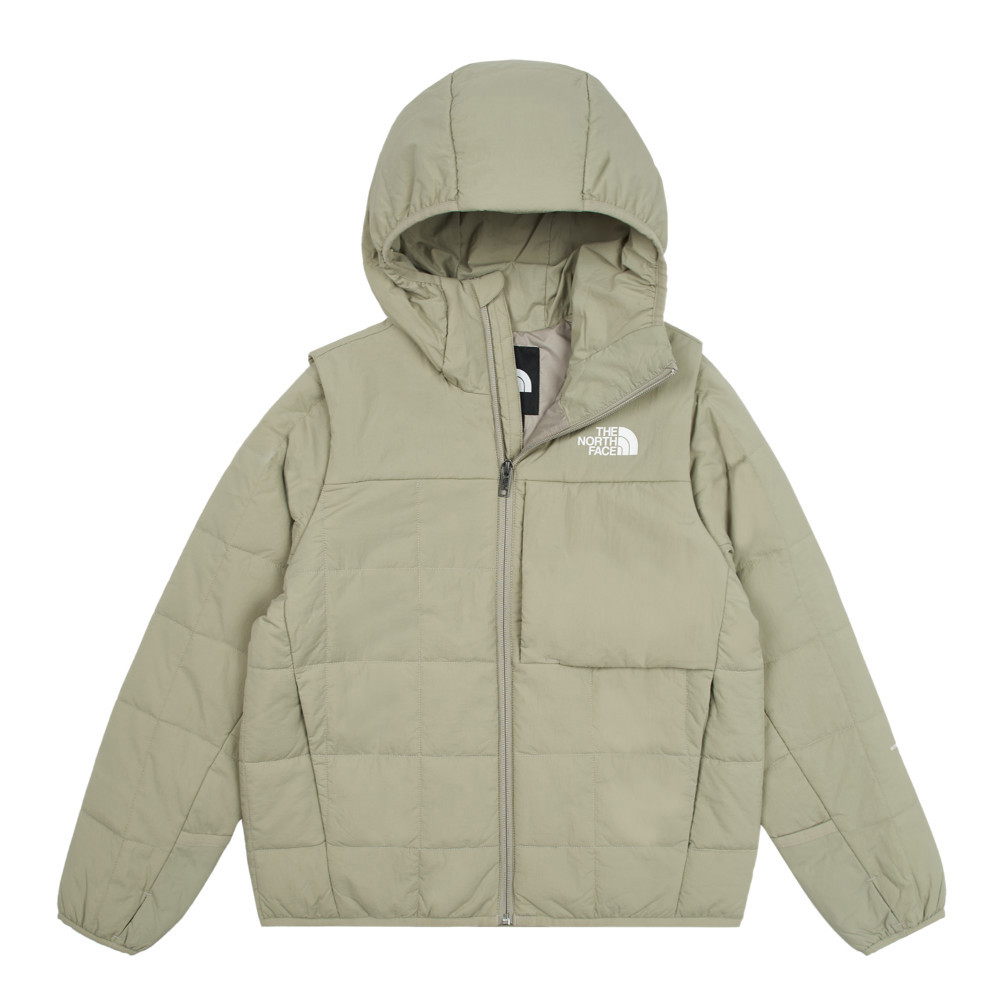 The North Face北面兒童灰色防風防潑水可拆卸袖子連帽鋪棉外套｜89XK1I4
