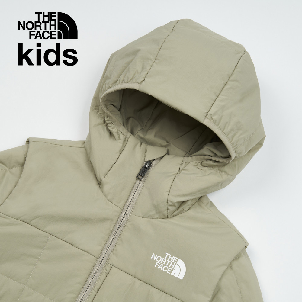 The North Face北面兒童灰色防風防潑水可拆卸袖子連帽鋪棉外套｜89XK1I4
