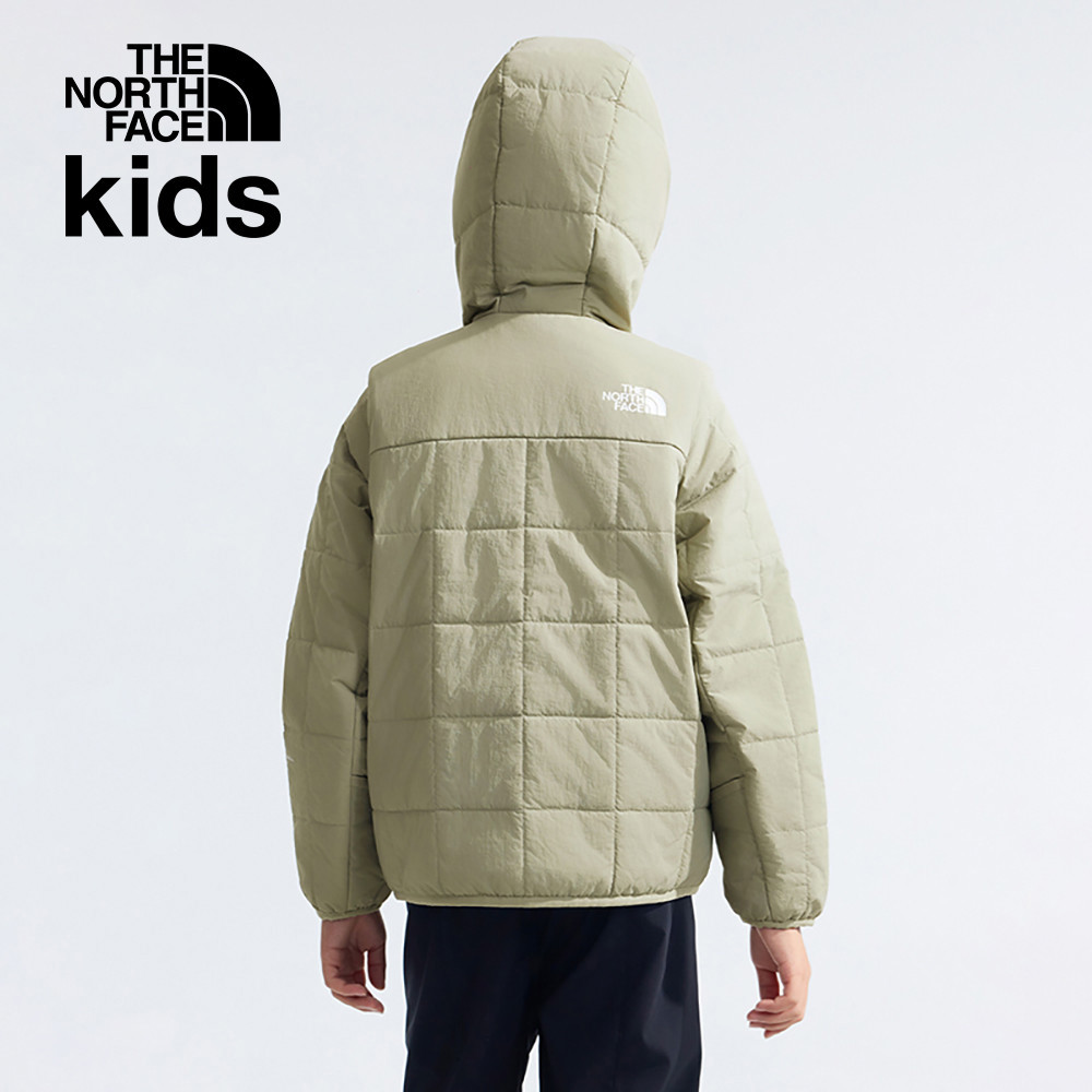 The North Face北面兒童灰色防風防潑水可拆卸袖子連帽鋪棉外套｜89XK1I4