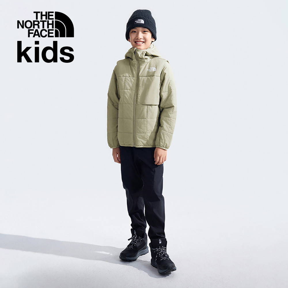 The North Face北面兒童灰色防風防潑水可拆卸袖子連帽鋪棉外套｜89XK1I4
