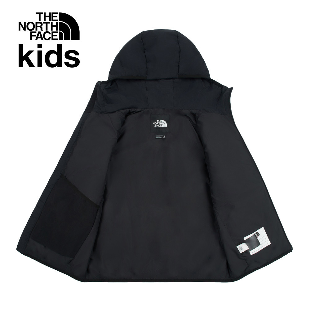 The North Face北面兒童黑色防風防潑水可拆卸袖子連帽鋪棉外套｜89XKJK3