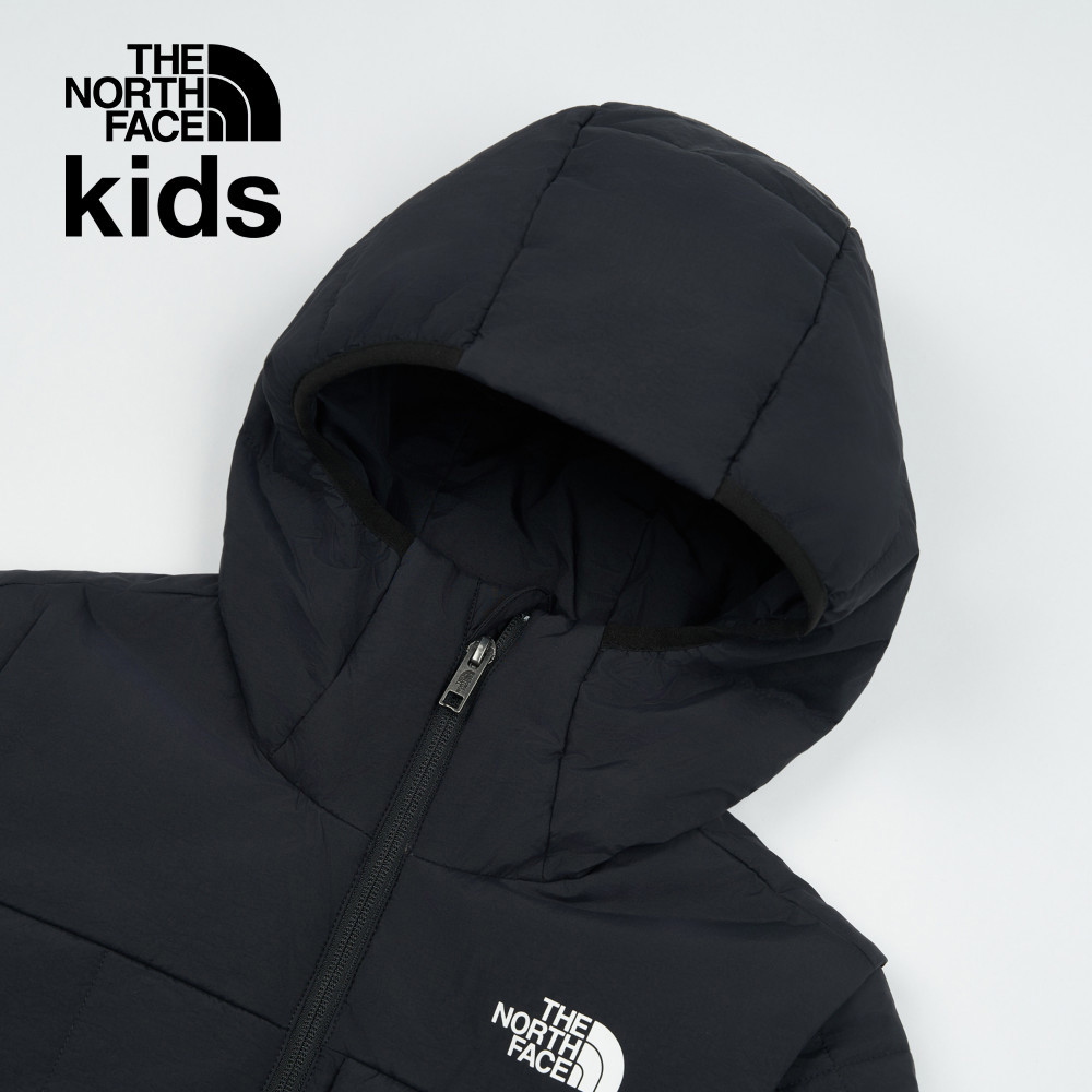 The North Face北面兒童黑色防風防潑水可拆卸袖子連帽鋪棉外套｜89XKJK3