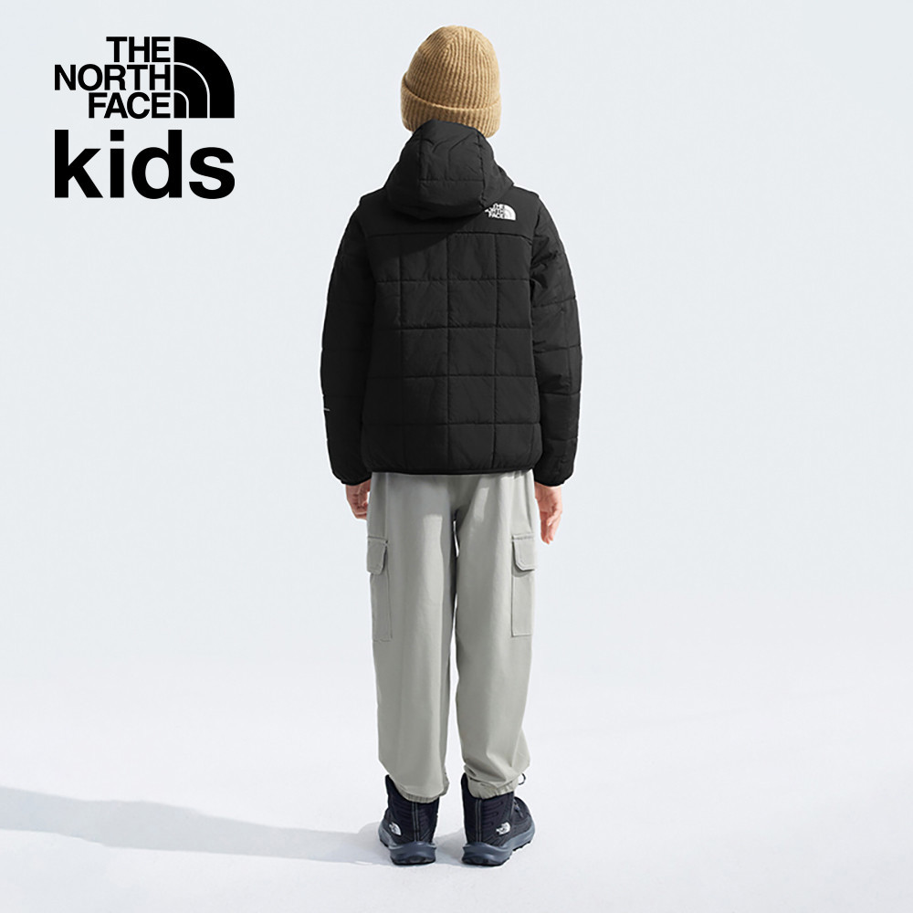 The North Face北面兒童黑色防風防潑水可拆卸袖子連帽鋪棉外套｜89XKJK3