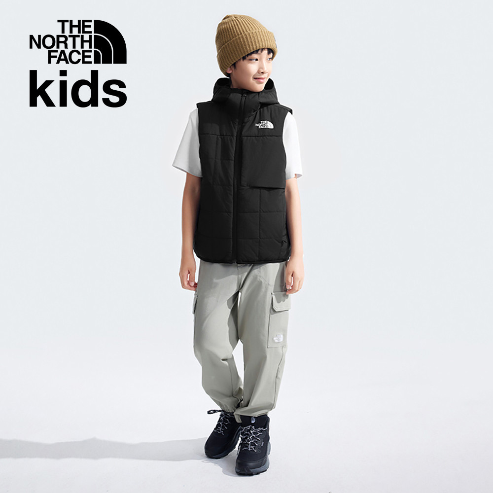 The North Face北面兒童黑色防風防潑水可拆卸袖子連帽鋪棉外套｜89XKJK3