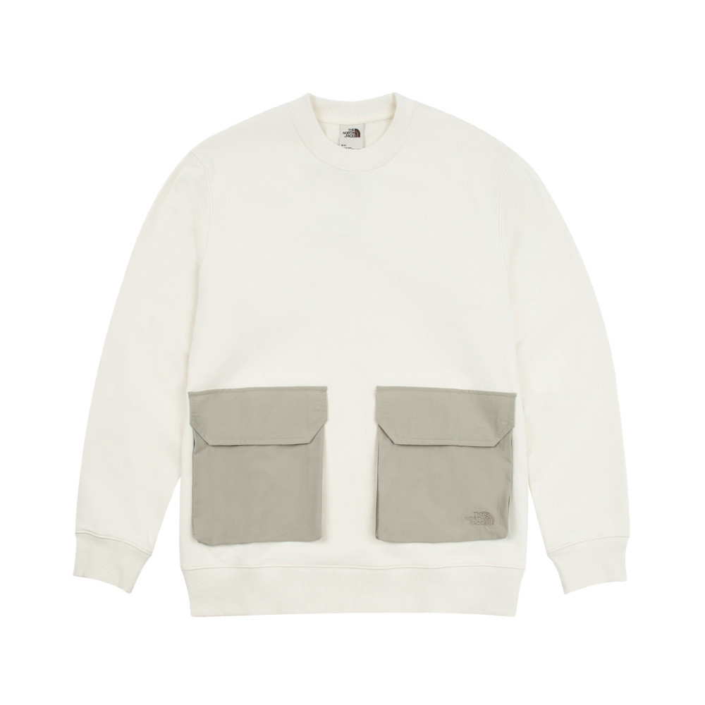 【限時搶購】男款米白色舒適保暖多口袋長袖大學T｜89YV4QI