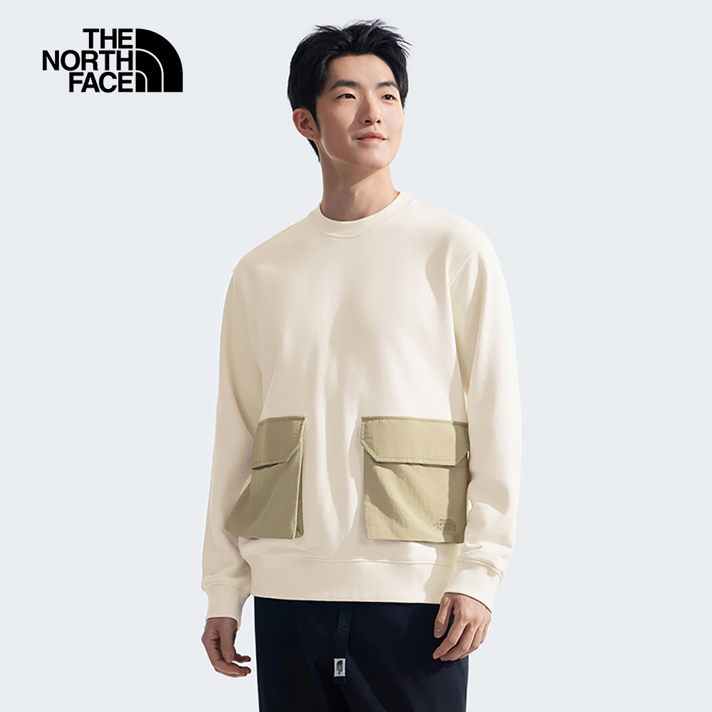 【限時搶購】男款米白色舒適保暖多口袋長袖大學T｜89YV4QI
