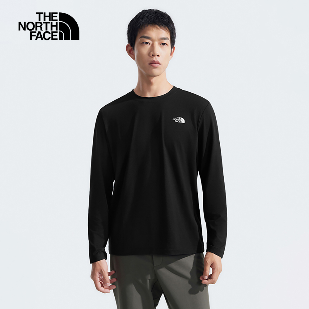 The North Face北面男款黑色吸濕排汗防曬長袖上衣｜89ZYJK3