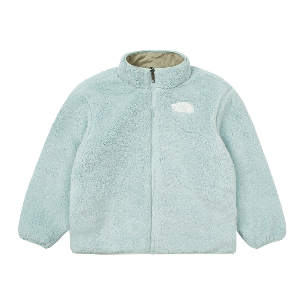 The North Face北面兒童綠色防潑水舒適保暖兩面穿立領抓絨外套｜8A3F0O2