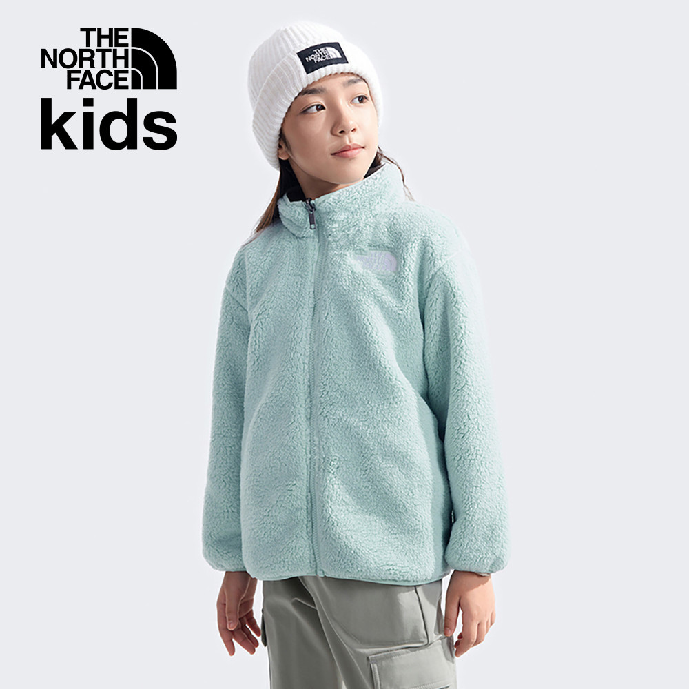The North Face北面兒童綠色防潑水舒適保暖兩面穿立領抓絨外套｜8A3F0O2