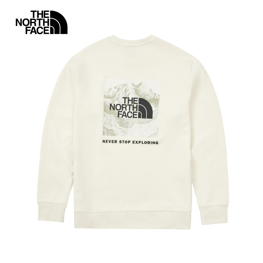 【10/25 12點週末限定】The North Face北面男款米白色背部山峰印花設計長袖大學T｜8AT9QLI