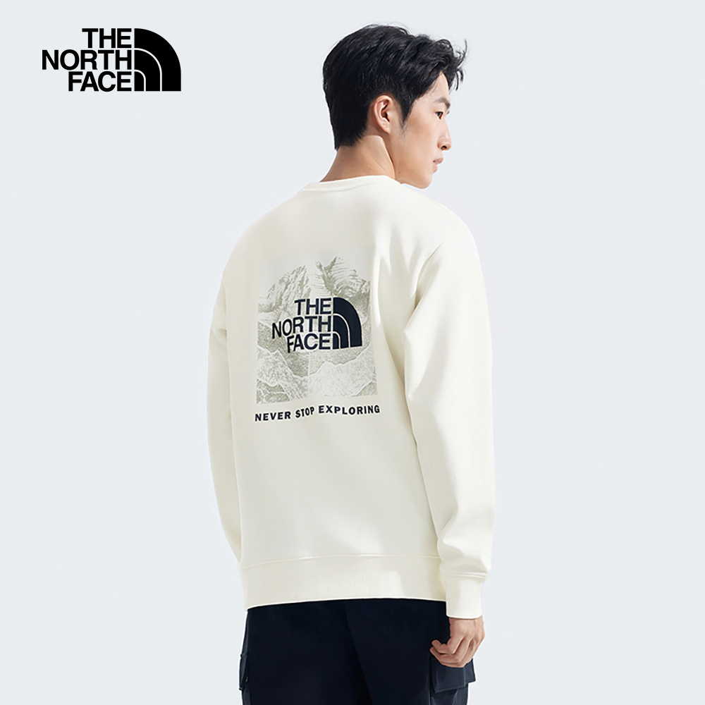 【10/25 12點週末限定】The North Face北面男款米白色背部山峰印花設計長袖大學T｜8AT9QLI