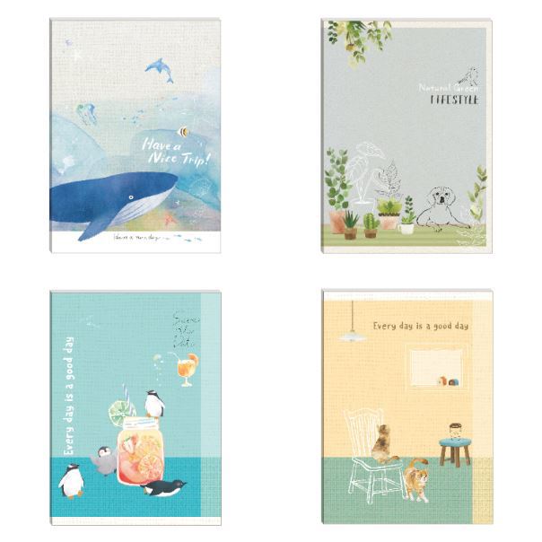 橫線定頁筆記本 16K-鯨魚/綠葉與狗/企鵝/貓咪