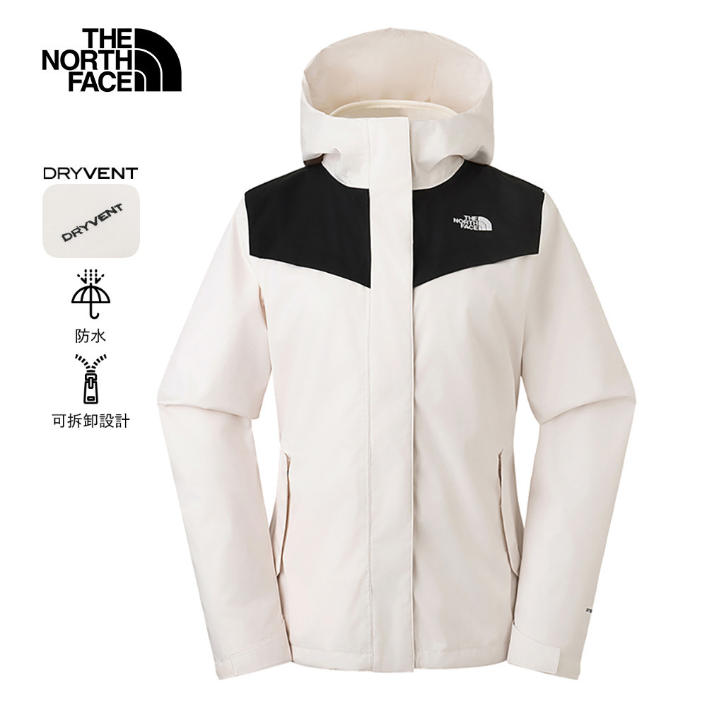 【10/24 00點週末限定】The North Face北面女款米白色防水透氣保暖連帽抓絨