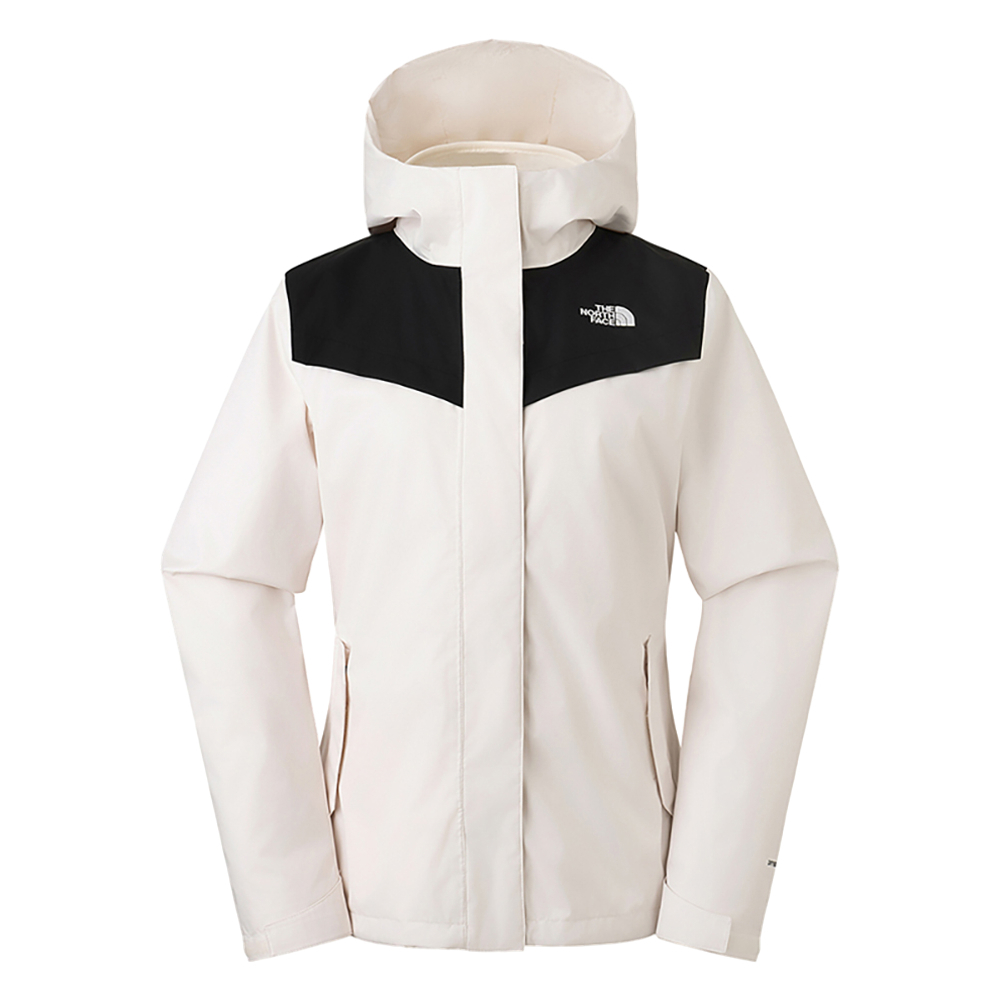 【10/24 00點週末限定】The North Face北面女款米白色防水透氣保暖連帽抓絨內裡三合一外套｜88RYROU