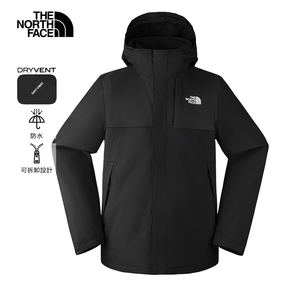 【10/27 12點限時搶購】The North Face北面男款黑色防水透氣可拆卸連帽鋪棉內裡三合一外套｜8DNCJK3