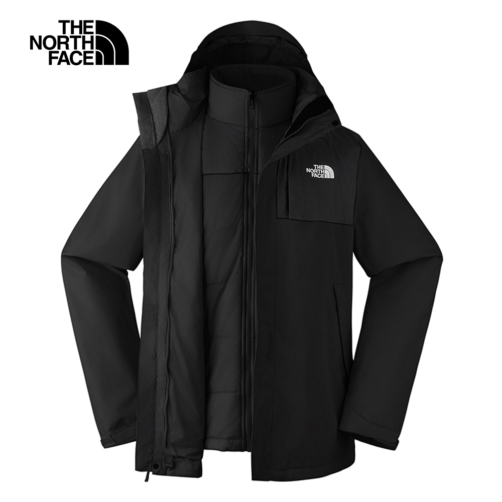 【10/27 12點限時搶購】The North Face北面男款黑色防水透氣可拆卸連帽鋪棉內裡三合一外套｜8DNCJK3
