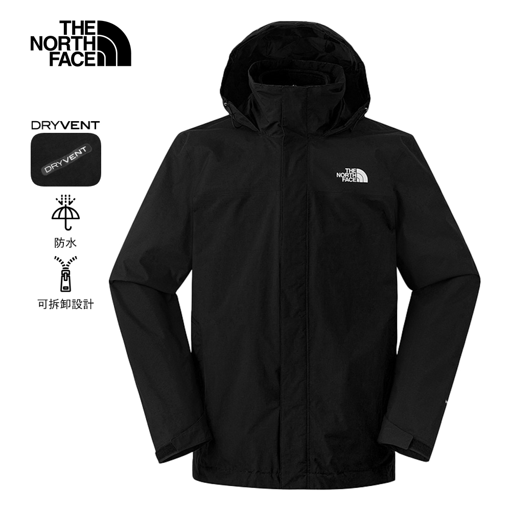 【10/24 00點週末限定】The North Face北面男款黑色防水透氣可調節可收納連