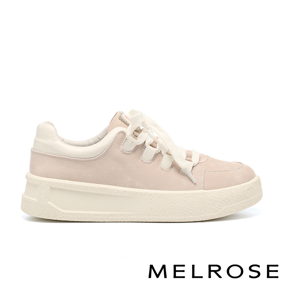 MELROSE 美樂斯 率性潮流絲綢羊皮QQ厚底休閒鞋－粉