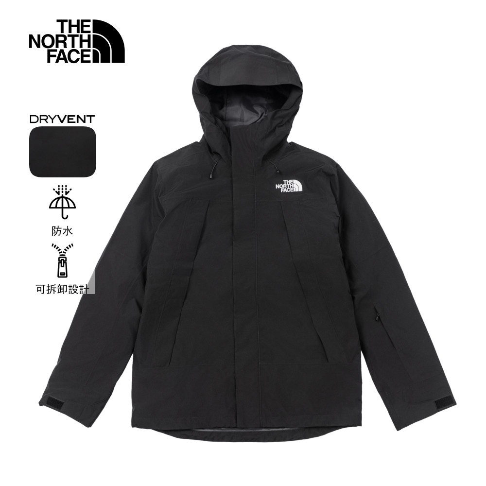 The North Face北面男款黑色DryVent防水透氣保暖連帽鋪棉內裡三合一外套｜82VO4GZ