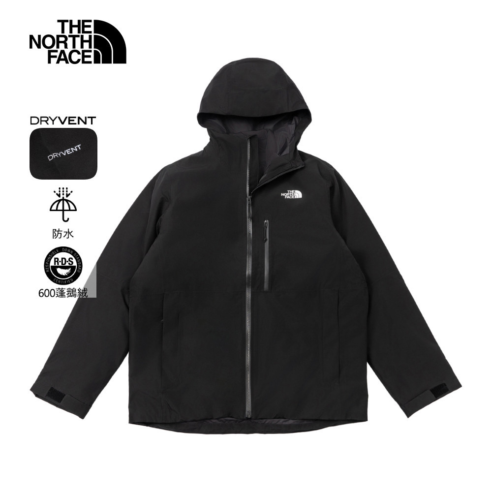 The North Face北面男款黑色DryVent防水透氣保暖連帽羽絨內裡三合一外套｜83SL4HF