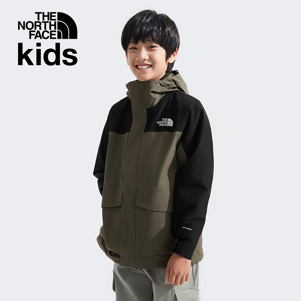 The North Face北面兒童綠黑拼接DryVent防水透氣連帽鋪棉內裡三合一外套｜89XQBQW