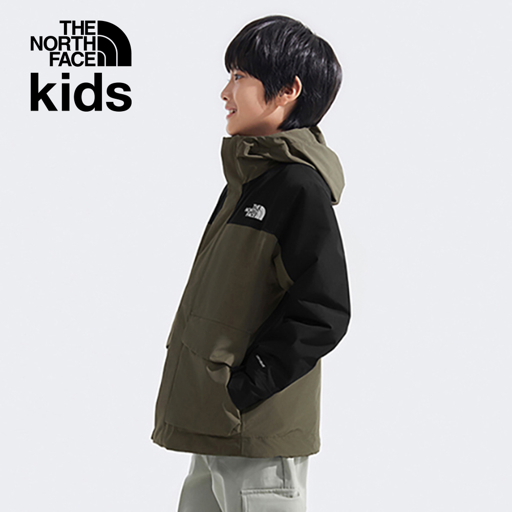 The North Face北面兒童綠黑拼接DryVent防水透氣連帽鋪棉內裡三合一外套｜89XQBQW