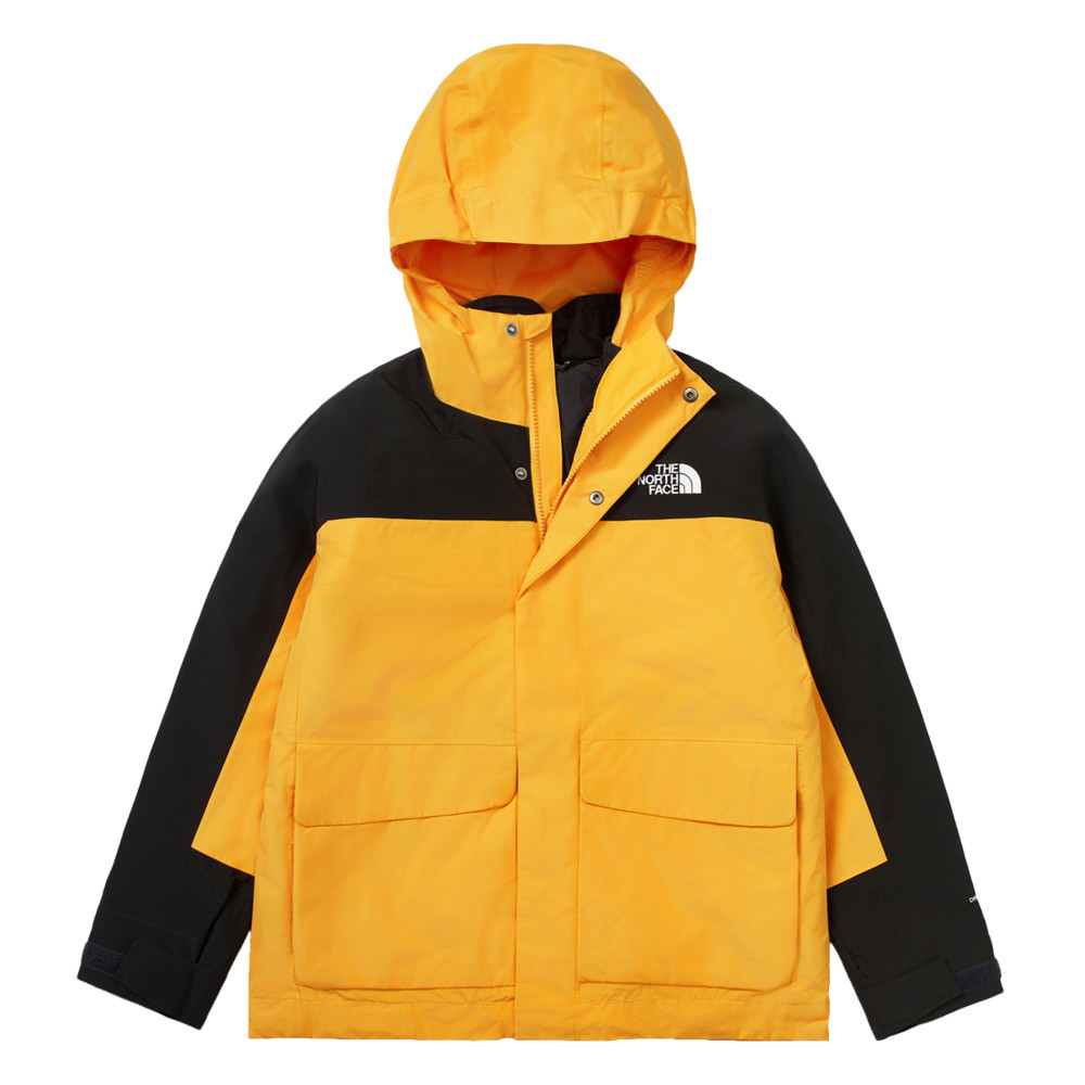 The North Face北面兒童黃黑拼接DryVent防水透氣連帽鋪棉內裡三合一外套｜89XQZU3