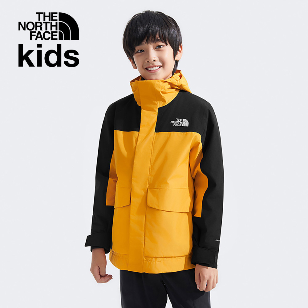The North Face北面兒童黃黑拼接DryVent防水透氣連帽鋪棉內裡三合一外套｜89XQZU3