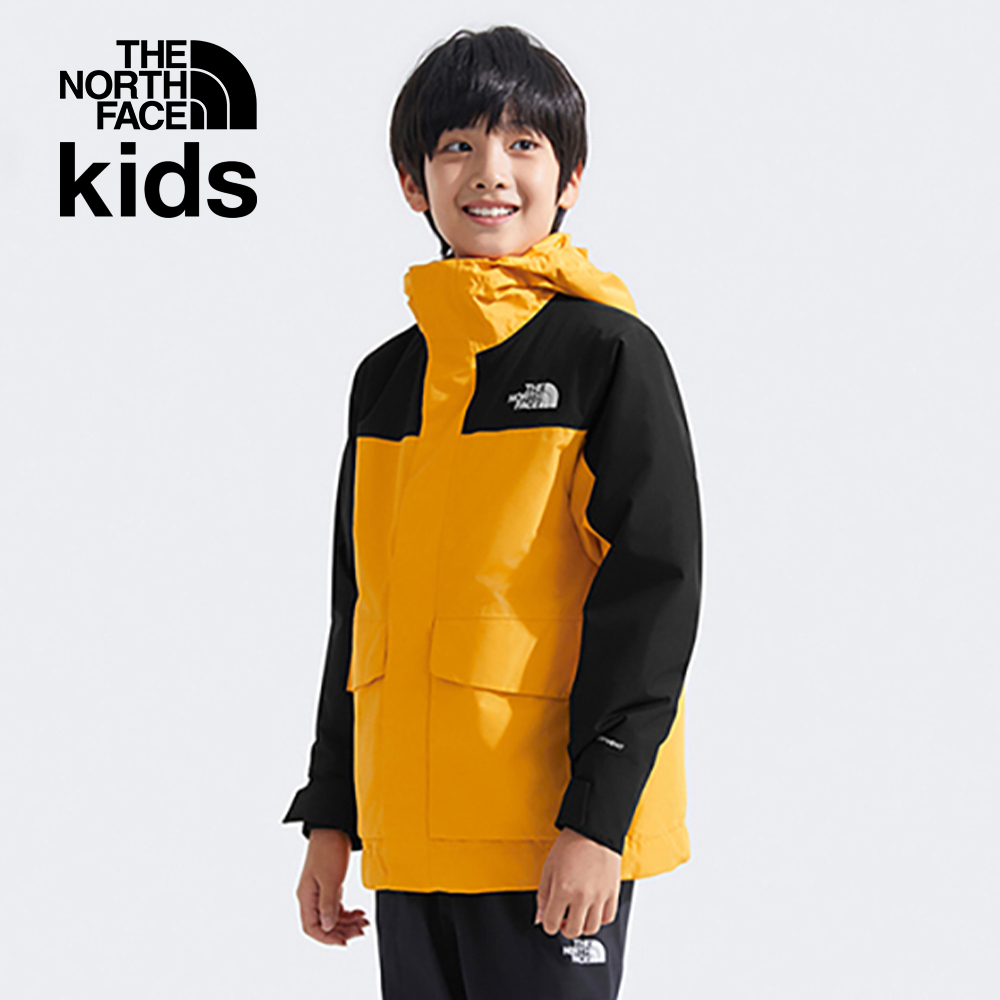 The North Face北面兒童黃黑拼接DryVent防水透氣連帽鋪棉內裡三合一外套｜89XQZU3