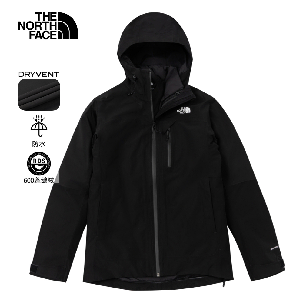 The North Face北面女款黑色DryVent防水透氣保暖連帽羽絨內裡三合一外套｜89Y7JK3