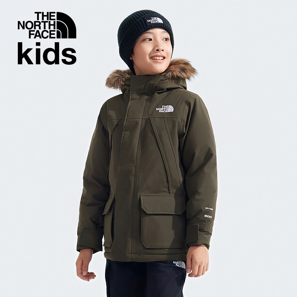 The North Face北面兒童灰褐色DryVent防水透氣保暖連帽羽絨外套｜8A2Z21L