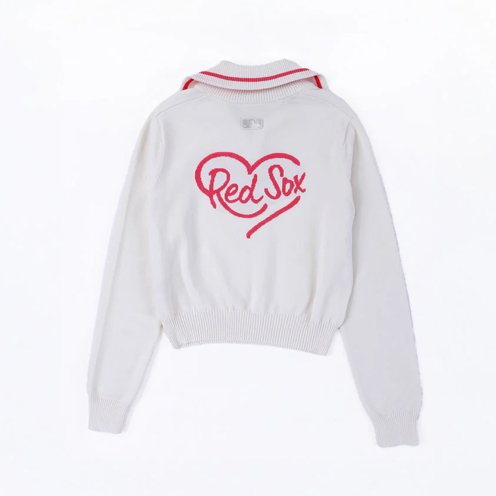MLB 女版半拉鍊針織毛衣 Heart系列 波士頓紅襪隊 (3FKPH0144-43CRS)