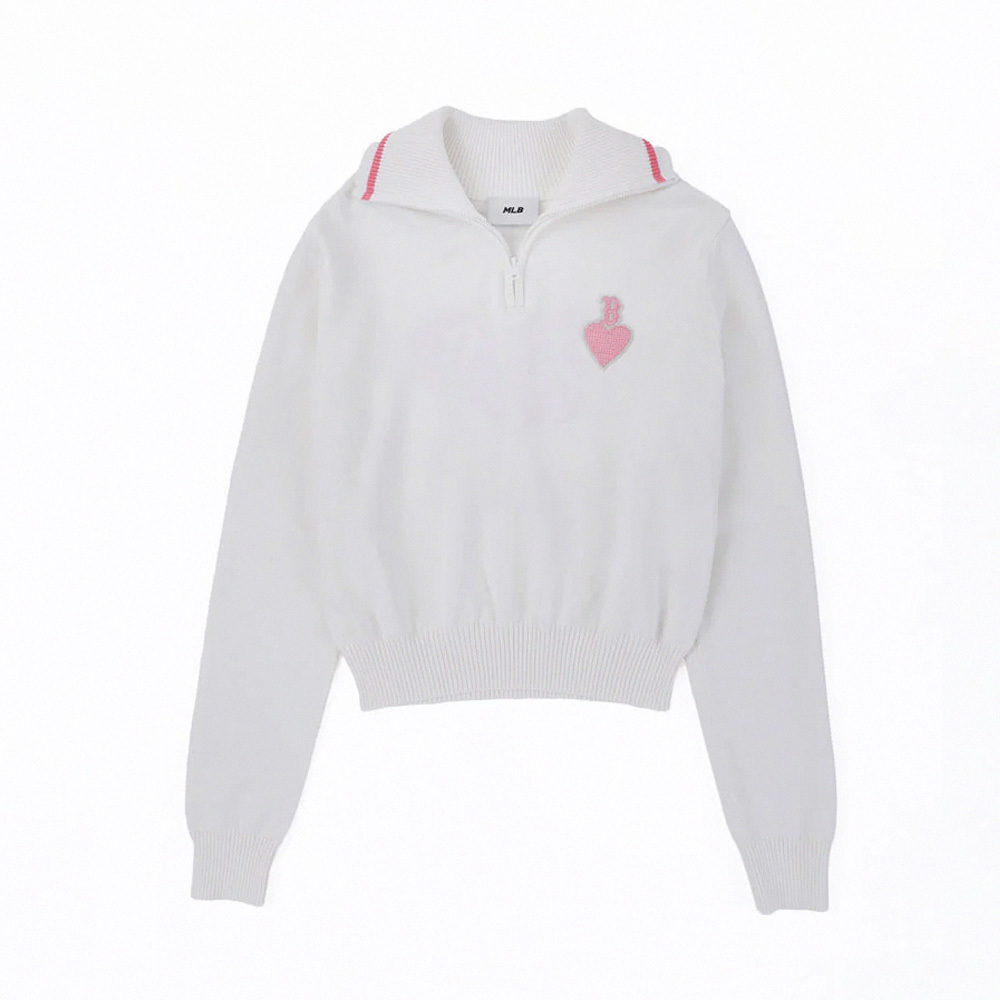 MLB 女版半拉鍊針織毛衣 Heart系列 波士頓紅襪隊 (3FKPH0144-43CRS)
