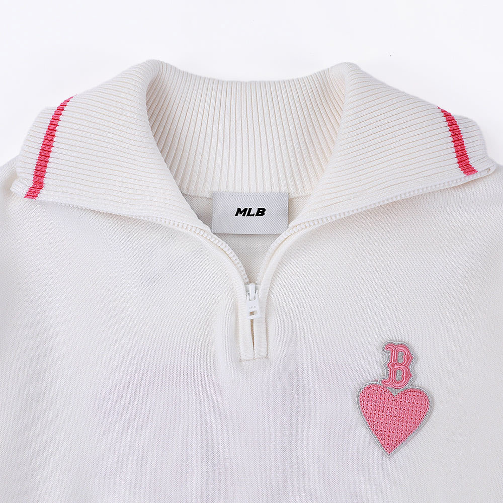 MLB 女版半拉鍊針織毛衣 Heart系列 波士頓紅襪隊 (3FKPH0144-43CRS)