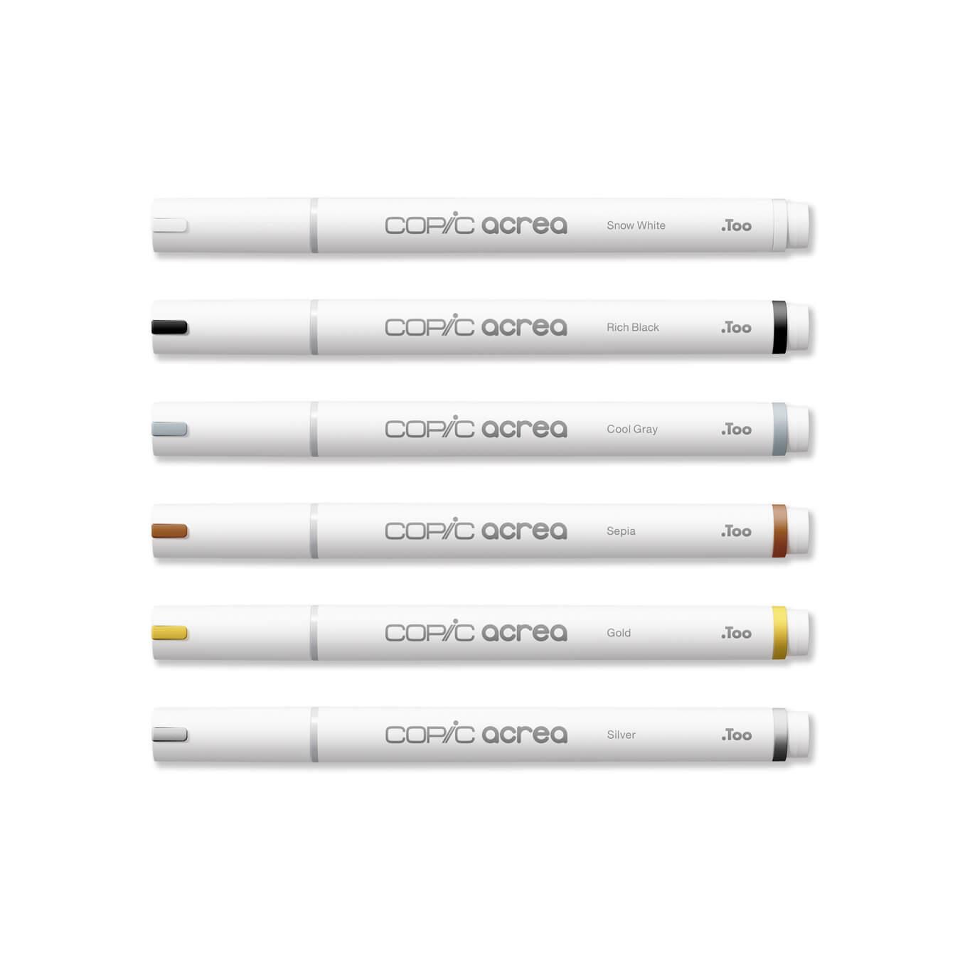 COPIC acrea 水性彩顏筆(基本色)-雪白色/黑色/冷灰色/棕褐色/金色/銀色