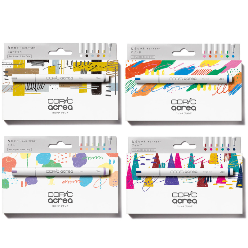 COPIC acrea 水性彩顏筆(6入)-基本色/鮮豔色/淡雅色/深色