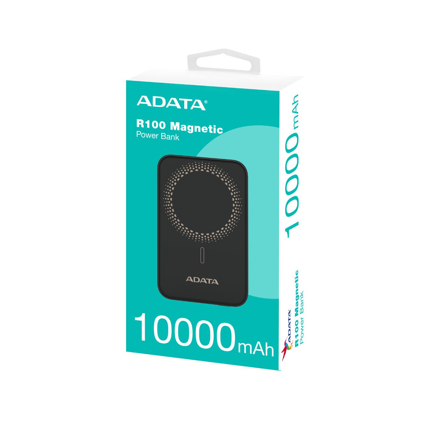 威剛ADATA 磁吸無線 PD/QC快充行動電源 R100 (10000mAh)-黑