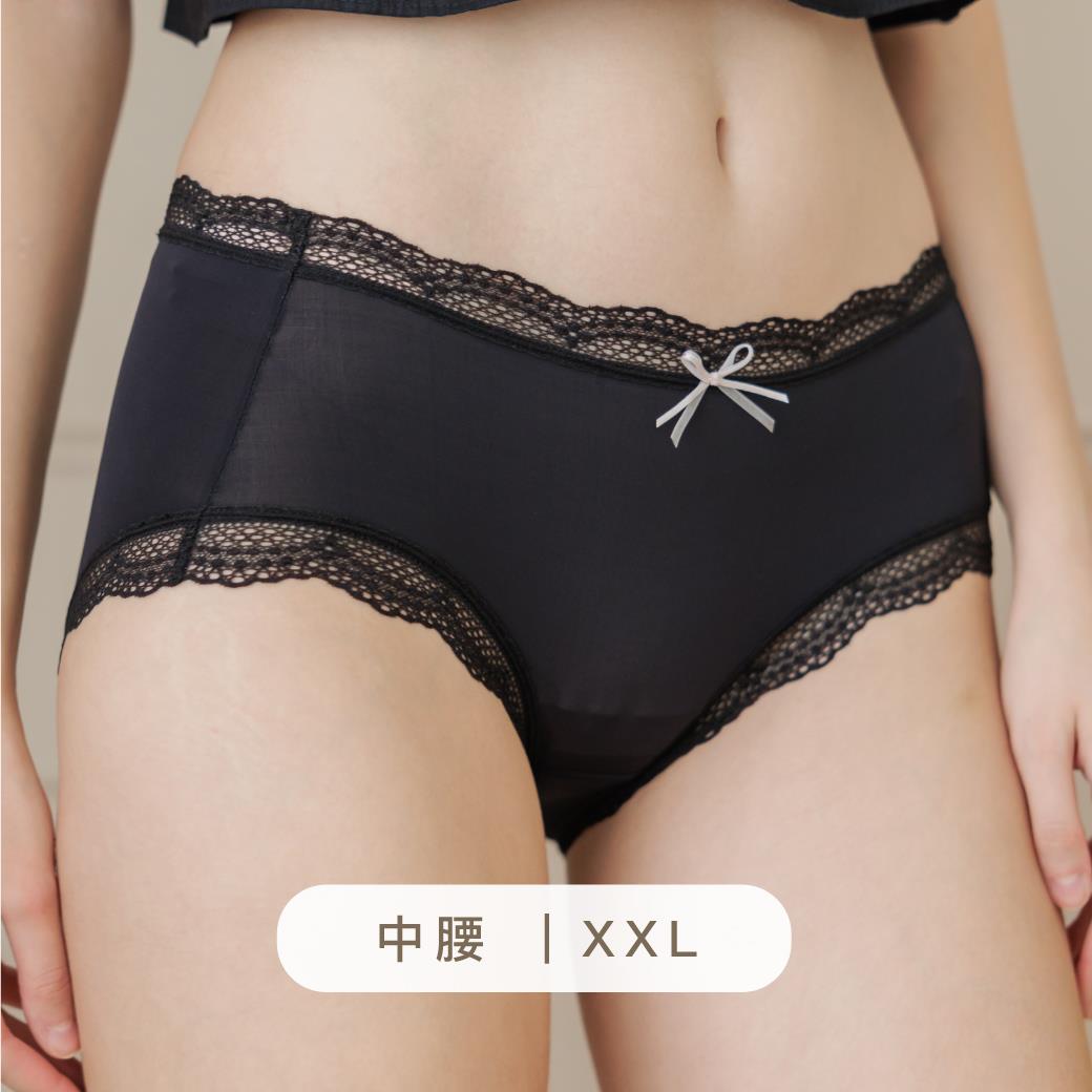 【NEW新品】XXL膠原蛋白牛奶肌/花漾蕾絲．中腰涼感透氣內褲｜靜謐黑 #21305
