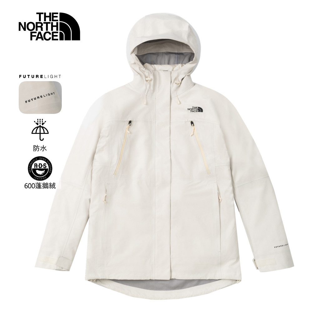The North Face北面女款米白色FUTURELIGHT防水透氣連帽羽絨內裡三合一外套