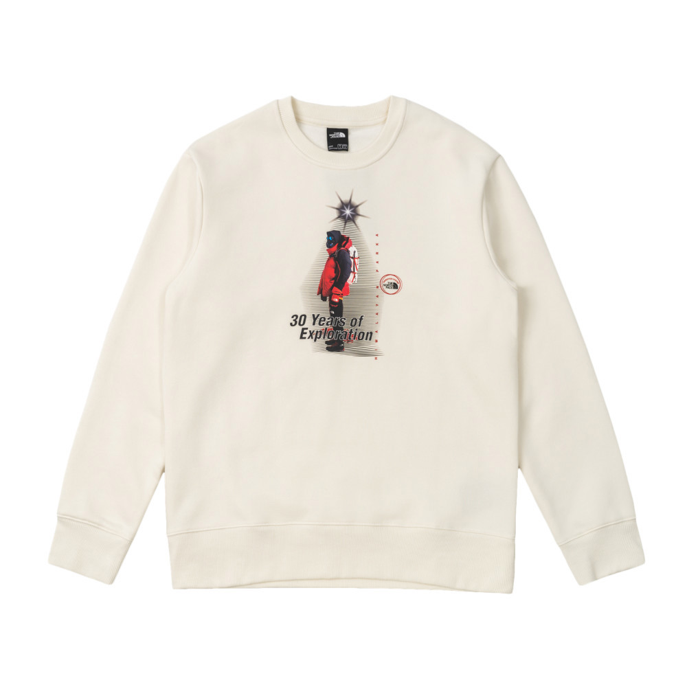 【10/27 00點限時搶購】The North Face北面男款米白色舒適保暖胸前趣味品牌印花長袖大學T｜8ATEQLI