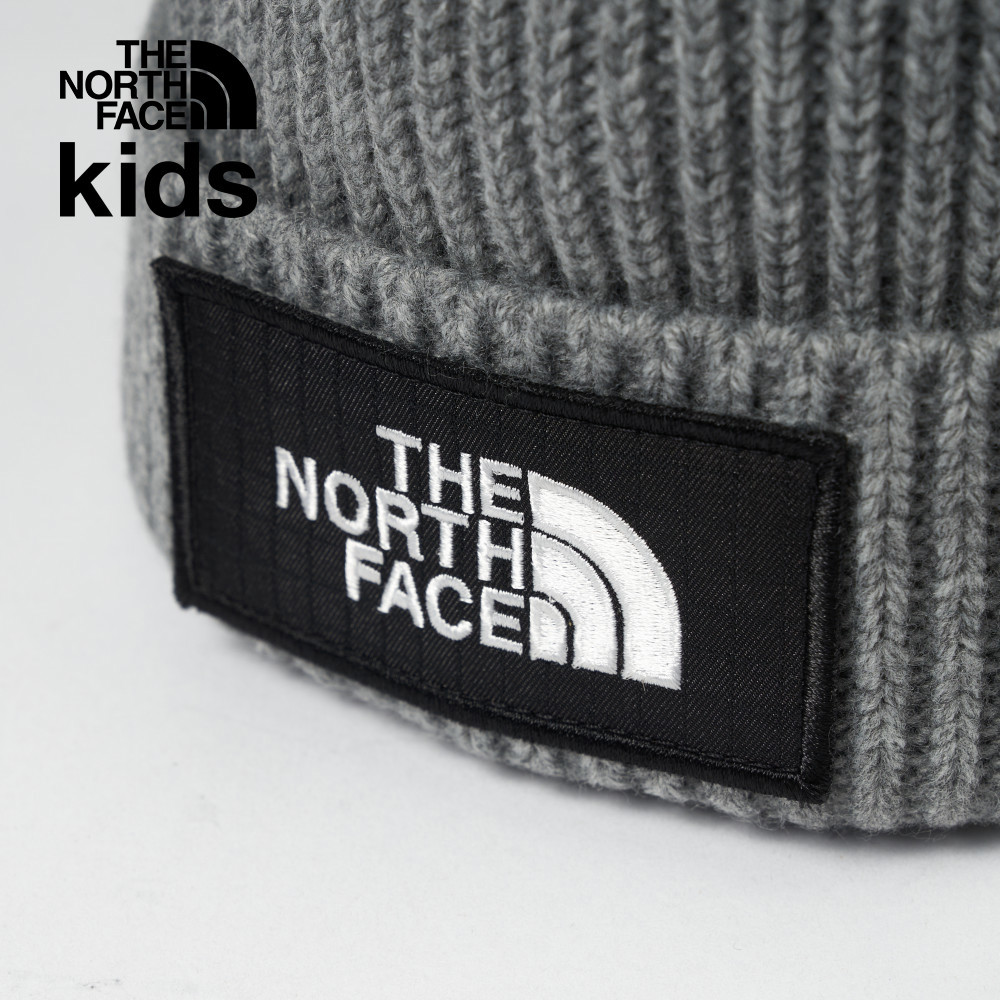 【10/26 00點限時搶購】The North Face北面兒童灰色LOGO布標保暖針織毛帽｜7WGC92O