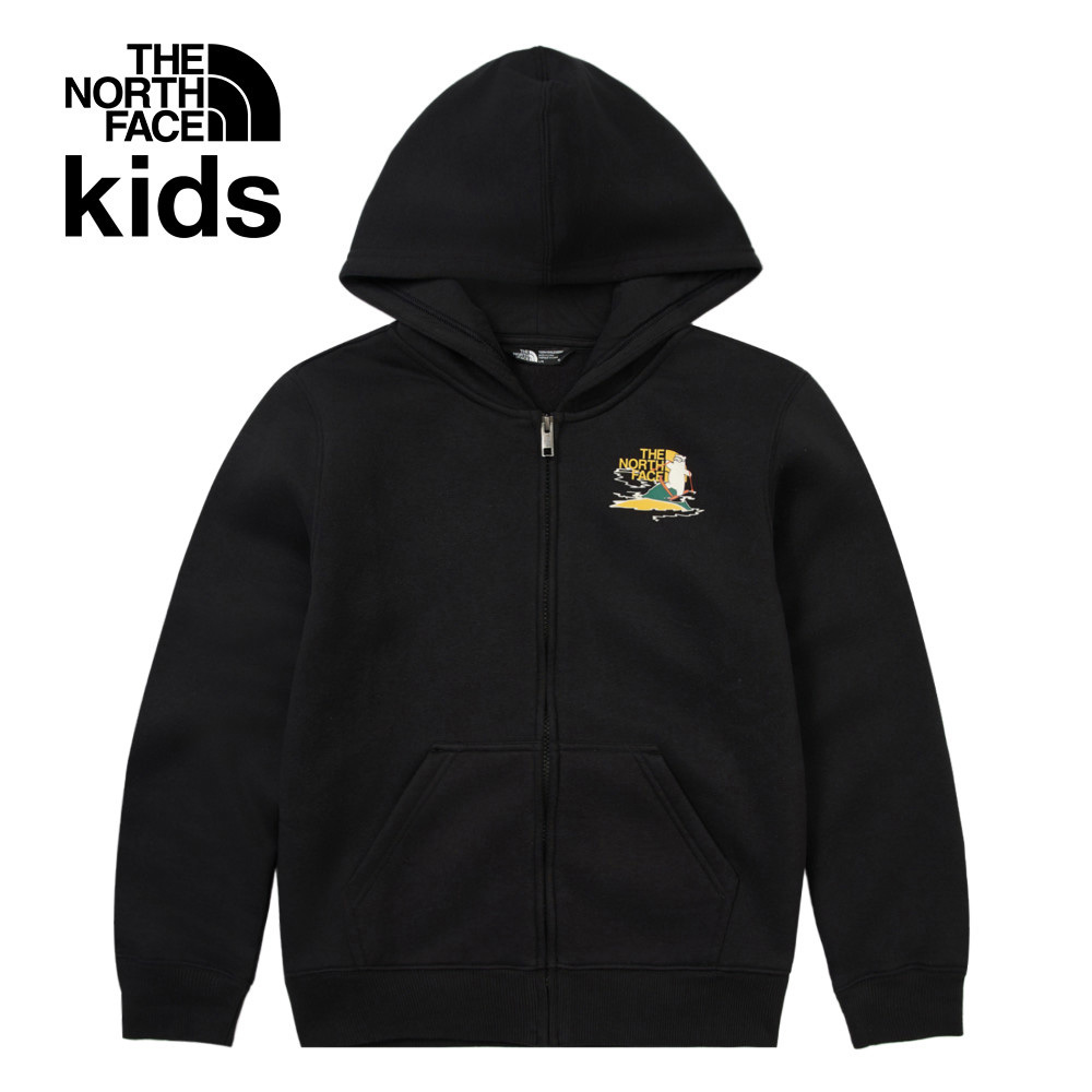 The North Face北面兒童黑色舒適保暖可愛滑雪北極熊印花連帽外套｜89XYJK3