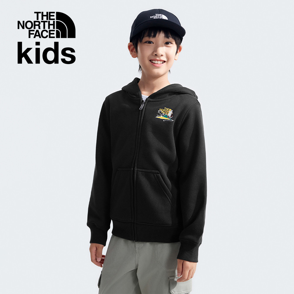 The North Face北面兒童黑色舒適保暖可愛滑雪北極熊印花連帽外套｜89XYJK3
