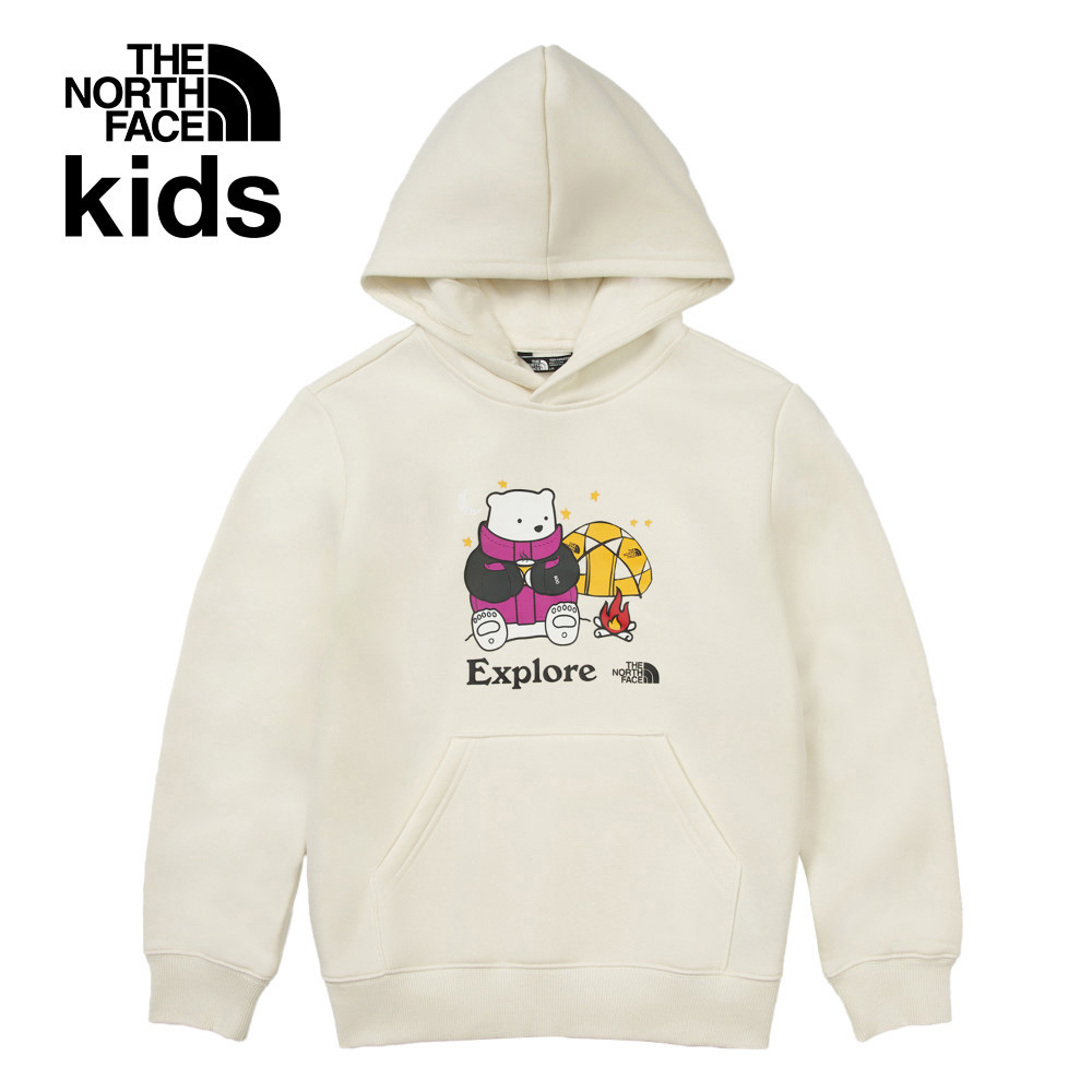 The North Face北面兒童米白色舒適保暖可愛北極熊印花休閒長袖帽T｜8ATZQLI