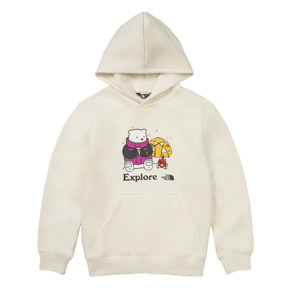 The North Face北面兒童米白色舒適保暖可愛北極熊印花休閒長袖帽T｜8ATZQLI