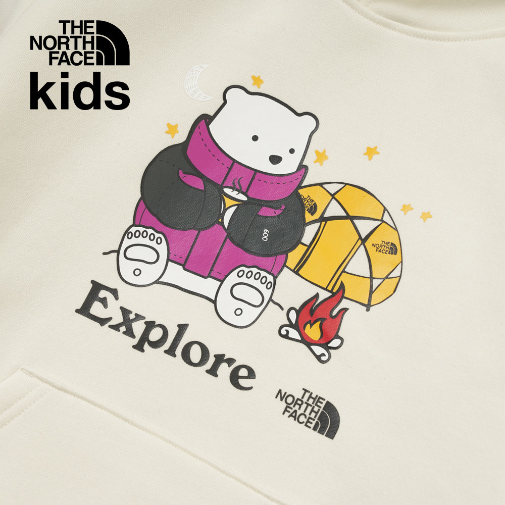 The North Face北面兒童米白色舒適保暖可愛北極熊印花休閒長袖帽T｜8ATZQLI